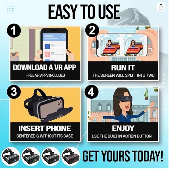 Black VR Headset with Built-in Gaming Button - Picture 4 of 5